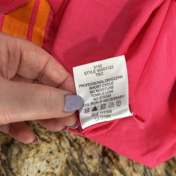 Tory Burch Claudia Long Sleeve Orange Trim Tunic Top In Pink Size 4 - Picture 7 of 11